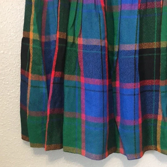 Vintage plaid skirt Women's 8 colorful rainbow acetate pleated whimsical retro - Picture 2 of 10